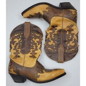 Rockin Country Tan Leather Studded Embellished Western Boots Cowboy RC5082 Sz 9M